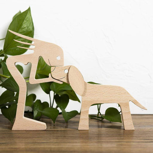 Gosszy A Stand Woman with Big Floppy Ears Short Tail Dog Wood Sculpture, Dog Lovers Gifts, Home Decor 07 wood sculpture