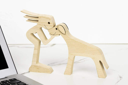 Gosszy A Stand Woman with Floppy Ears Long Tail Dog Wood Sculpture, Dog Lovers Gift , Home Decor 17 wood sculpture