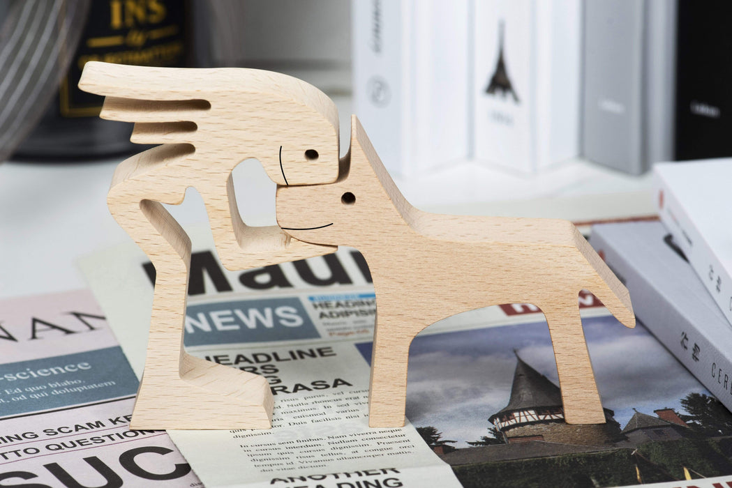 Gosszy A Stand Woman with Pointy Ears and Long Tail Dog Wood Sculpture, Dog Lovers Gifts, Home Decor 15 wood sculpture