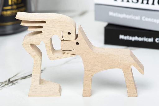 Gosszy A Stand Woman with Pointy Ears and Long Tail Dog Wood Sculpture, Dog Lovers Gifts, Home Decor 15 wood sculpture