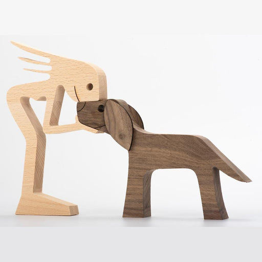 Gosszy A Woman with Big Dark Floppy Ears Dog Wood Sculpture, Dog Lovers Gifts, Home Decor W13 wood sculpture