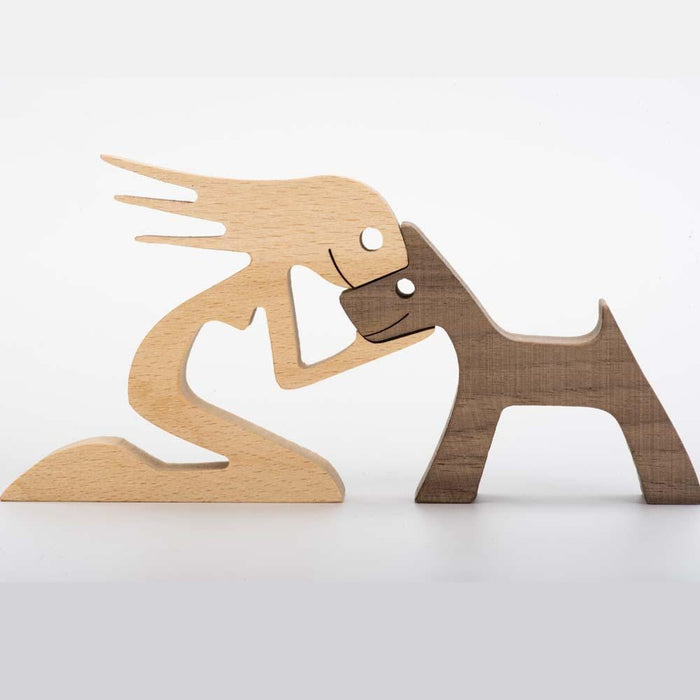 Gosszy A Woman with Dark Pointy Ears Dog Wood Sculpture, Dog Lovers Gifts, Home Decor W15 wood sculpture