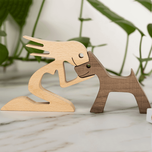 Gosszy A Woman with Dark Pointy Ears Dog Wood Sculpture, Dog Lovers Gifts, Home Decor W15 wood sculpture