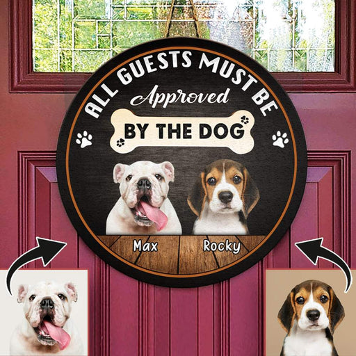 Gosszy All Guests Must Be Approved By the Dog Wood Door Sign, Dog Lover Gift, Front Door Wreath Door Sign 12 Inch