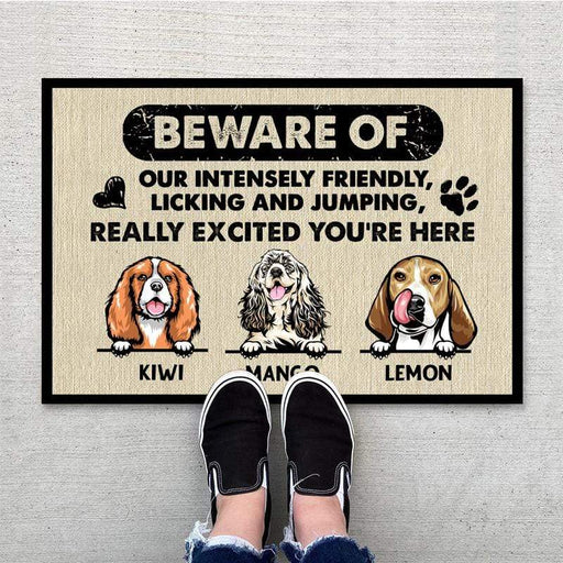 Gosszy Beware Of Dog With Doormat Anti-slip Rubber, Dog Lover Gift Doormat 15 x 24 Inch / Top: Non-Woven Fabric