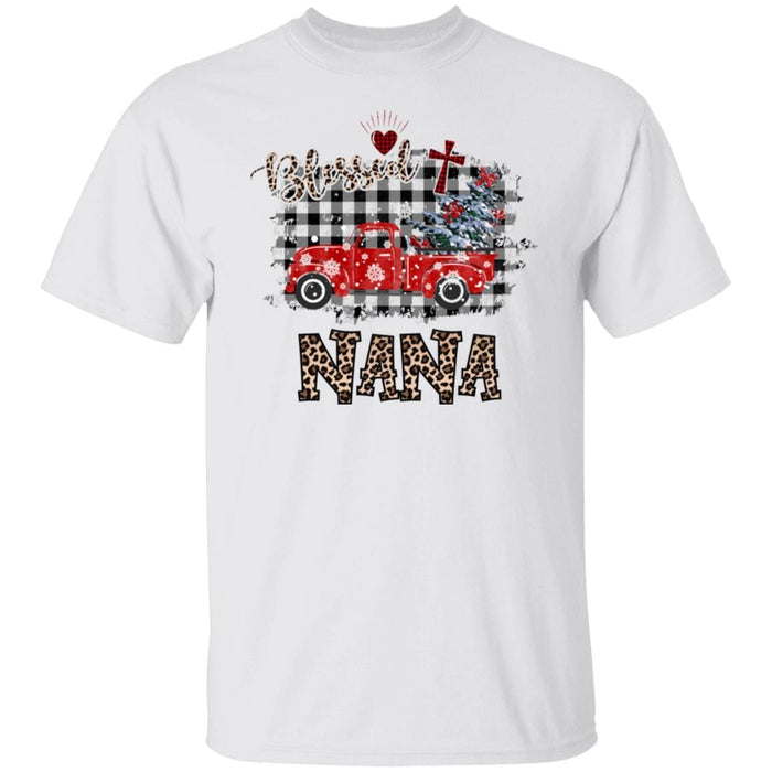 CustomCat Blessed Nana Christmas Truck T-shirt, Christmas Gift Apparel Basic T-Shirt / White / S