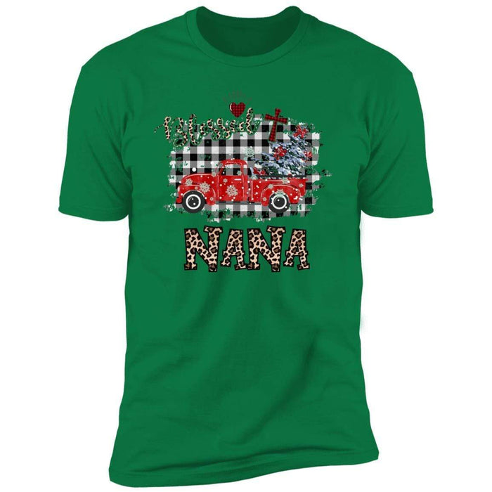 CustomCat Blessed Nana Christmas Truck T-shirt, Christmas Gift Apparel Premium Short Sleeve Tee / Green / S