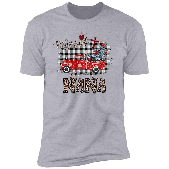 CustomCat Blessed Nana Christmas Truck T-shirt, Christmas Gift Apparel Premium Short Sleeve Tee / Heather Grey / S