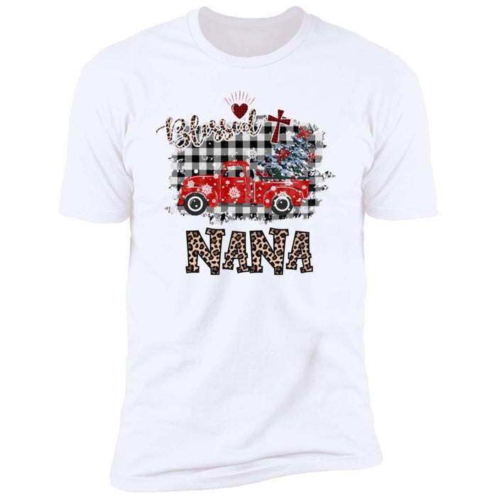 CustomCat Blessed Nana Christmas Truck T-shirt, Christmas Gift Apparel Premium Short Sleeve Tee / White / S