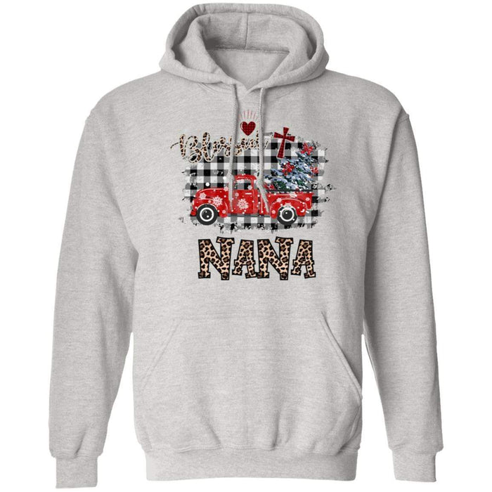 CustomCat Blessed Nana Christmas Truck T-shirt, Christmas Gift Apparel Pullover Hoodie / Ash / S