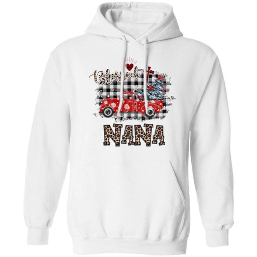 CustomCat Blessed Nana Christmas Truck T-shirt, Christmas Gift Apparel Pullover Hoodie / White / S