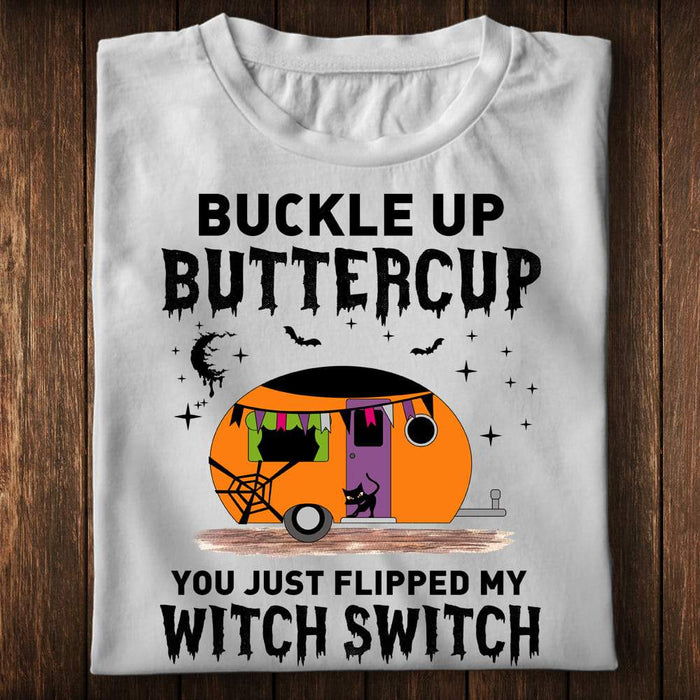 Gosszy Buckle Up Buttercup Tshirt, Camping Gift, Halloween Gift Tshirt Premium Tee / White / S