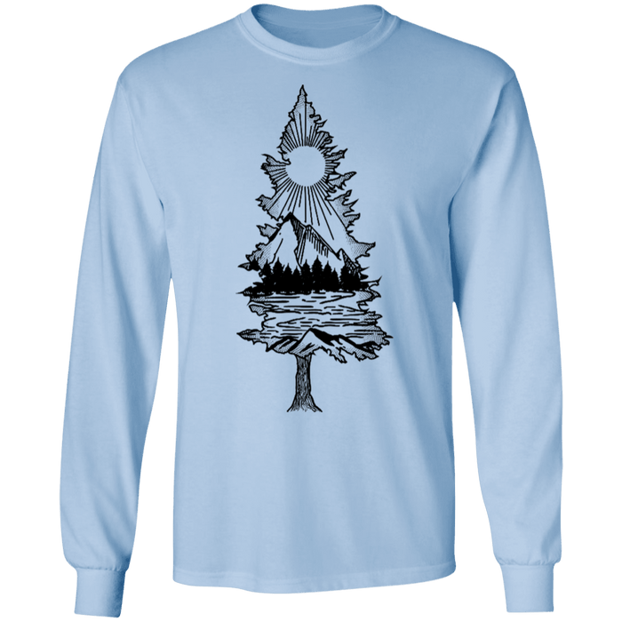 CustomCat Camping Hik Mountain Apparel G240 LS Ultra Cotton T-Shirt / Light Blue / S