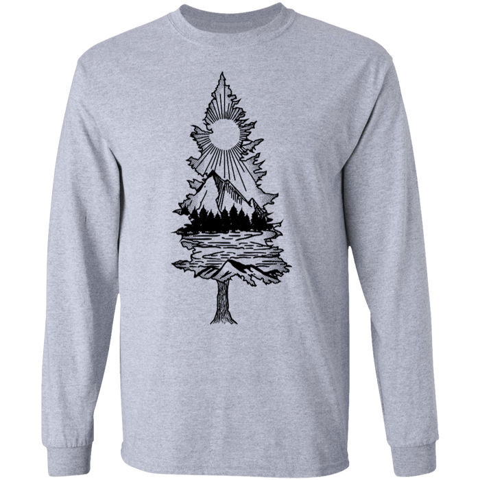 CustomCat Camping Hik Mountain Apparel G240 LS Ultra Cotton T-Shirt / Sport Grey / S