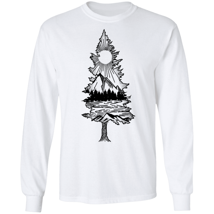 CustomCat Camping Hik Mountain Apparel G240 LS Ultra Cotton T-Shirt / White / S