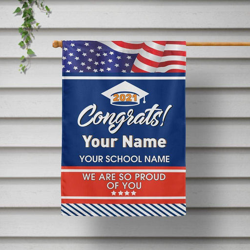 Gosszy Congrats 2021 US Flag Garden Flag, Gift Idea Graduation Party Flag Garden Flag 12x 18 inch Garden Flag Without flagpole