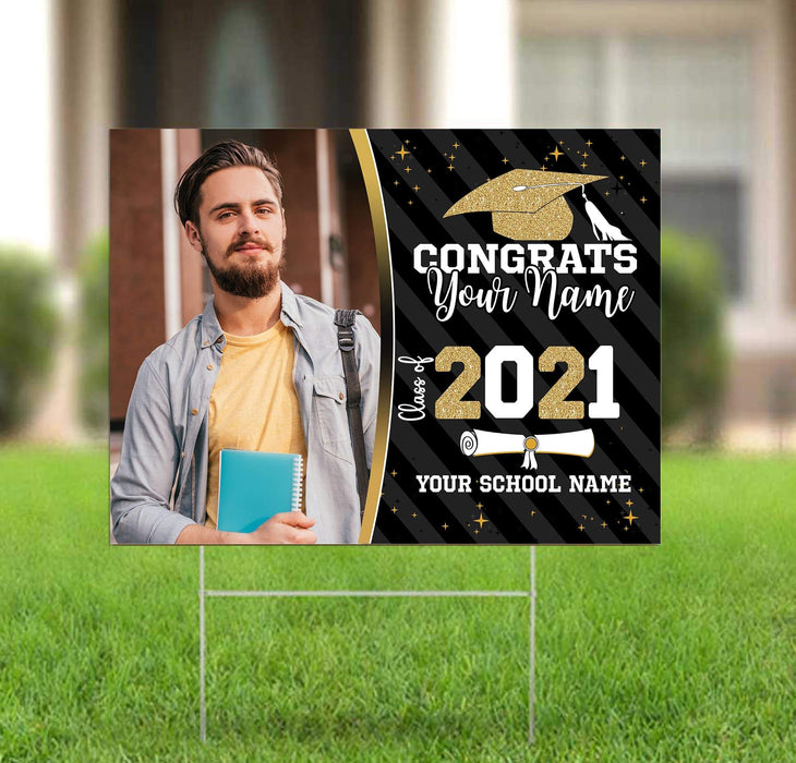 Gosszy Congrats Class of 2021 Custom Image Yard Sign - Graduation Day, Senior Gift Yard Sign 4 piece