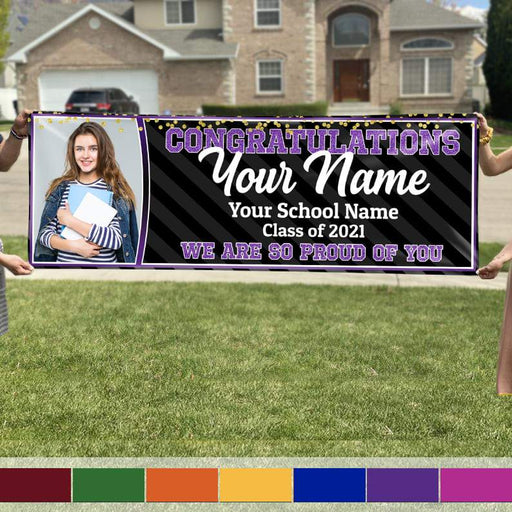 Gosszy Congratulations Class of 2021 Banner With Custom Image, Graduation Day, Senior Gift Banner