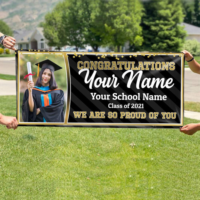 Gosszy Congratulations Class of 2021 Banner With Custom Image, Graduation Day, Senior Gift Banner