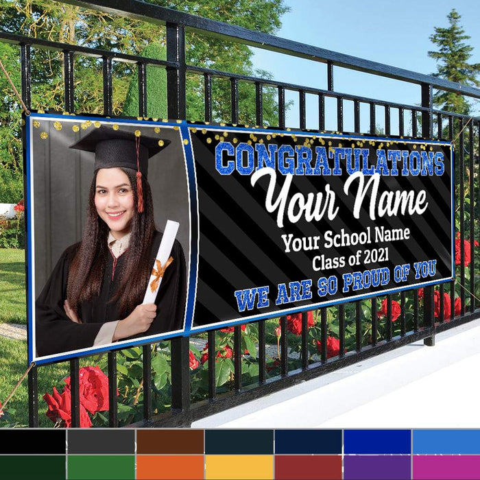 Gosszy Congratulations Class of 2021 Banner With Custom Image, Graduation Day, Senior Gift Banner