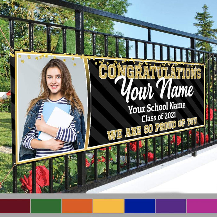 Gosszy Congratulations Class of 2021 Banner With Custom Image, Graduation Day, Senior Gift Banner