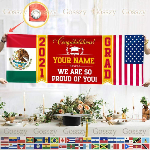 Gosszy Congratulations Grad 2021 Custom Country Banner, Gift Idea Senior Graduation Banner