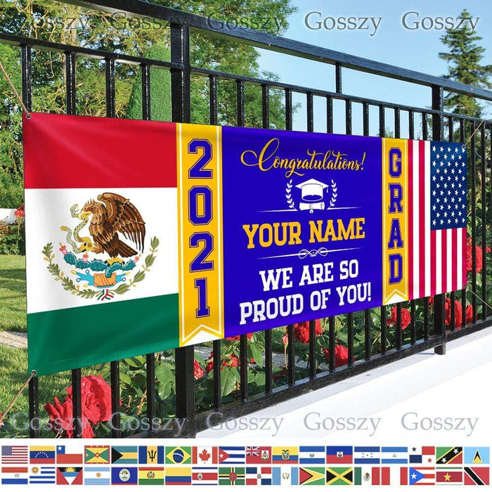 Gosszy Congratulations Grad 2021 Custom Country Banner, Gift Idea Senior Graduation Banner