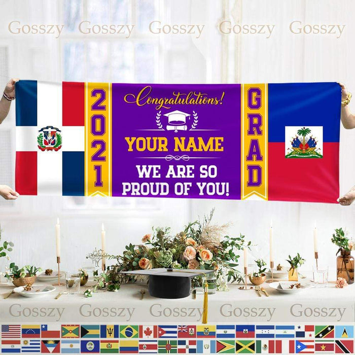 Gosszy Congratulations Grad 2021 Custom Country Banner, Gift Idea Senior Graduation Banner