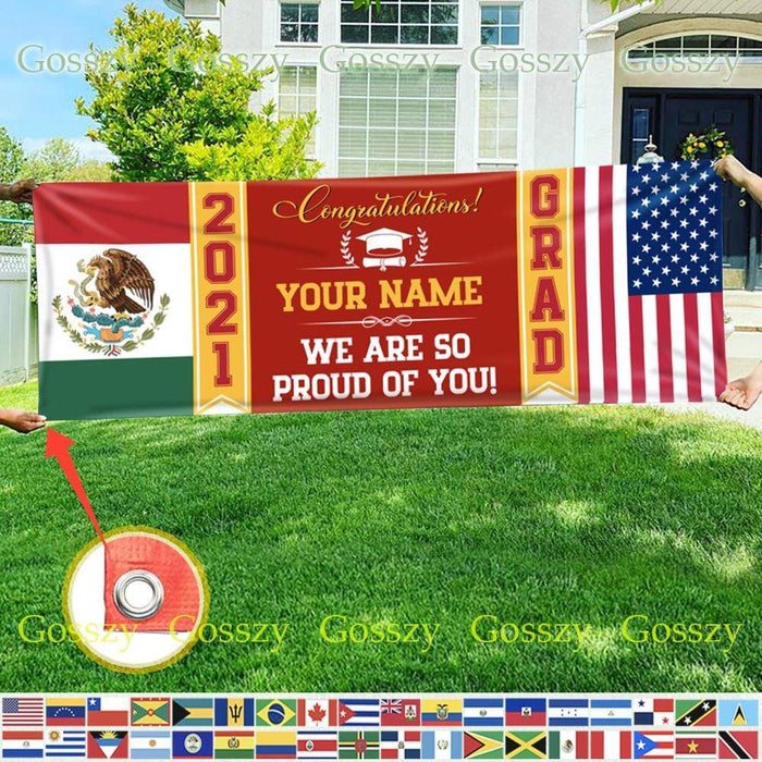 Gosszy Congratulations Grad 2021 Custom Country Banner, Gift Idea Senior Graduation Banner