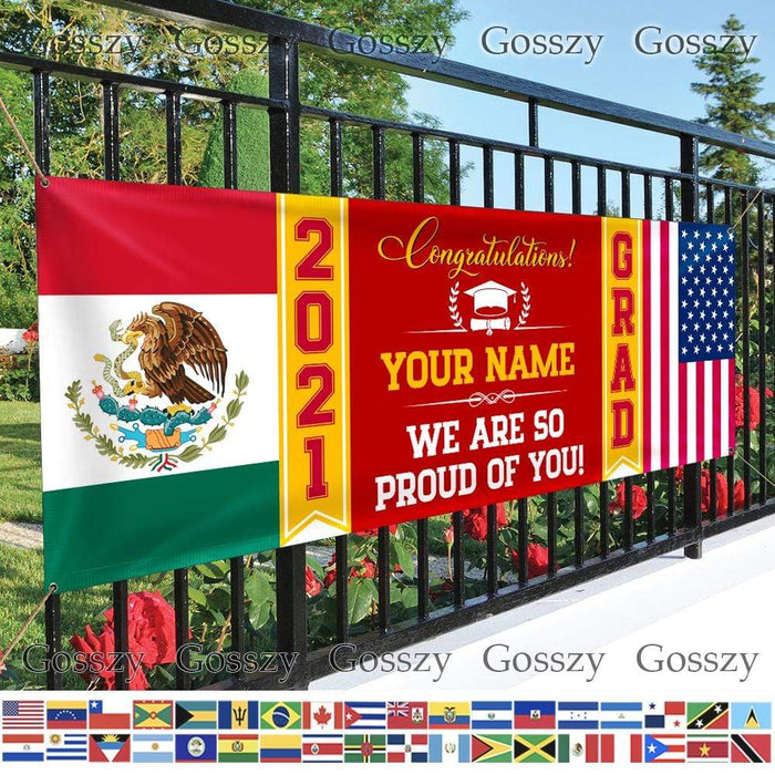 Gosszy Congratulations Grad 2021 Custom Country Banner, Gift Idea Senior Graduation Banner