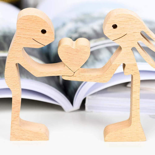 Gosszy Couple Man and Woman stand with Heart Wood Sculpture, Couple Wooden Carving Gifts Home Decor W19 wood sculpture