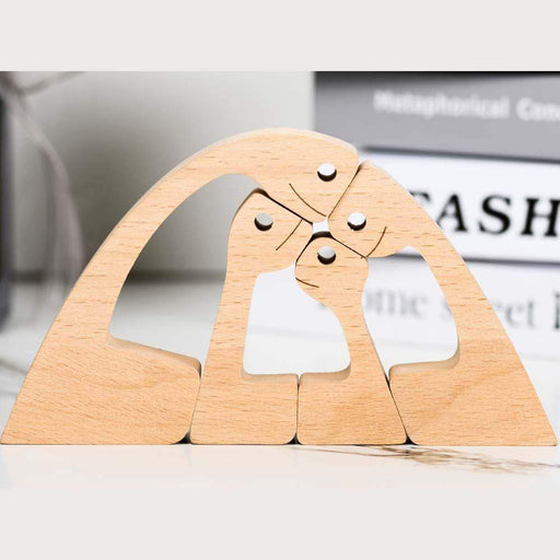 Gosszy Couple with Two Kids Wood Sculpture, Wooden Carving Gift Home Decor W22 wood sculpture