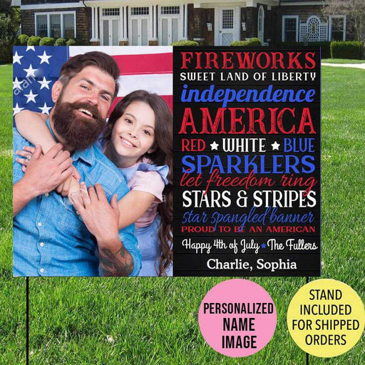 Gosszy Custom 4th july family image Yard sign - Made in USA (H-Stake Stand Included) Yard Sign 1 piece