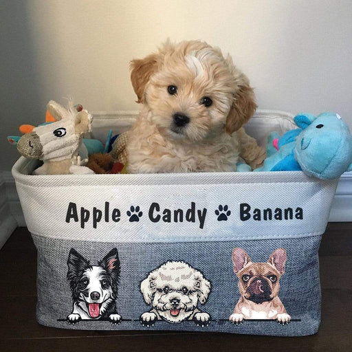 Gosszy Custom Cartoon Dog Toys Bin Storage, Dog Lovers Gift Storage Grey / 15*10.6*9.4 Inch / Cotton and Linen