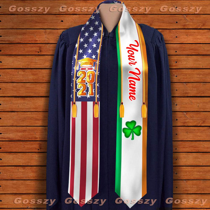 Gosszy Custom Country Flag Class of Stoles/Sash, Graduation Gift, Senior Gift Stoles Triangle 6 Inch x 72 Inch / Silk / Triangle Stoles