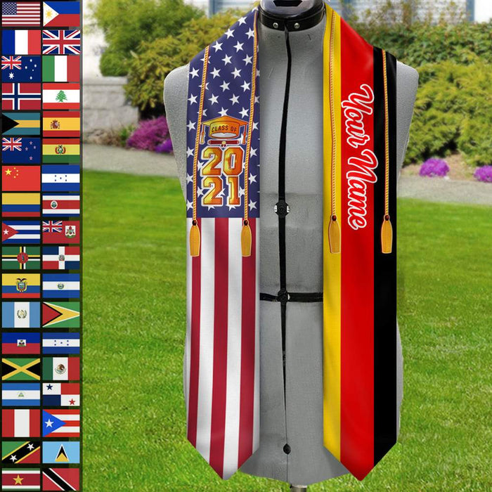 Gosszy Custom Country Flag Class of Stoles/Sash, Graduation Gift, Senior Gift Stoles Triangle 6 Inch x 72 Inch / Silk / Triangle Stoles