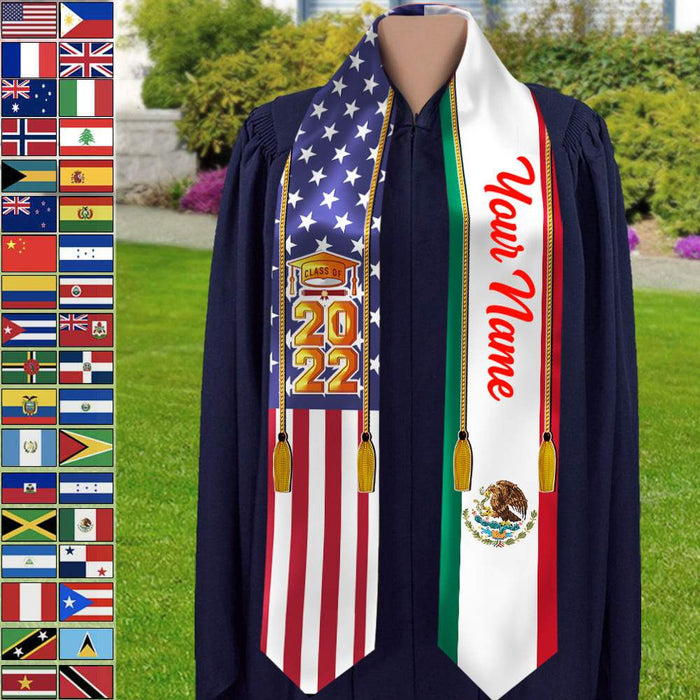 Gosszy Custom Country Flag Class of Stoles/Sash, Graduation Gift, Senior Gift Stoles Triangle 6 Inch x 72 Inch / Silk / Triangle Stoles