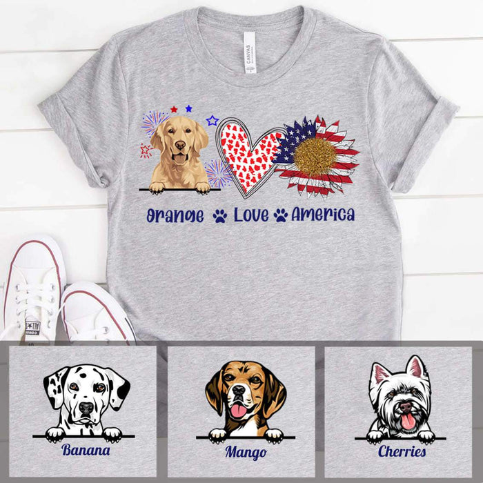 Gosszy Custom Dog Love America T-shirt Independence Day, America Gift, Dog Lover Gift Tshirt Basic Tee / White / S