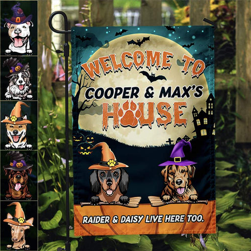 Gosszy Custom Halloween Welcome To The Dog's House Garden Flag, Dog Lover Gift, Halloween Gift Garden Flag Without flagpole