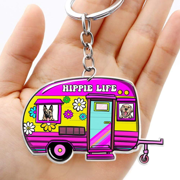 Gosszy Custom Hippie Caravan Dog Breeds Acrylic Keychain, Dog Lover Gift, Camping Gift Keychain Acrylic