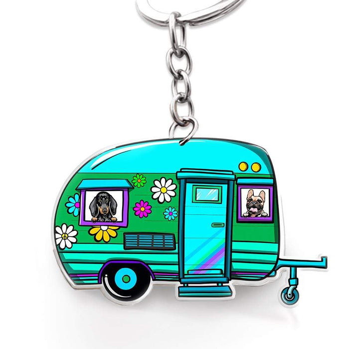 Gosszy Custom Hippie Caravan Dog Breeds Acrylic Keychain, Dog Lover Gift, Camping Gift Keychain Acrylic