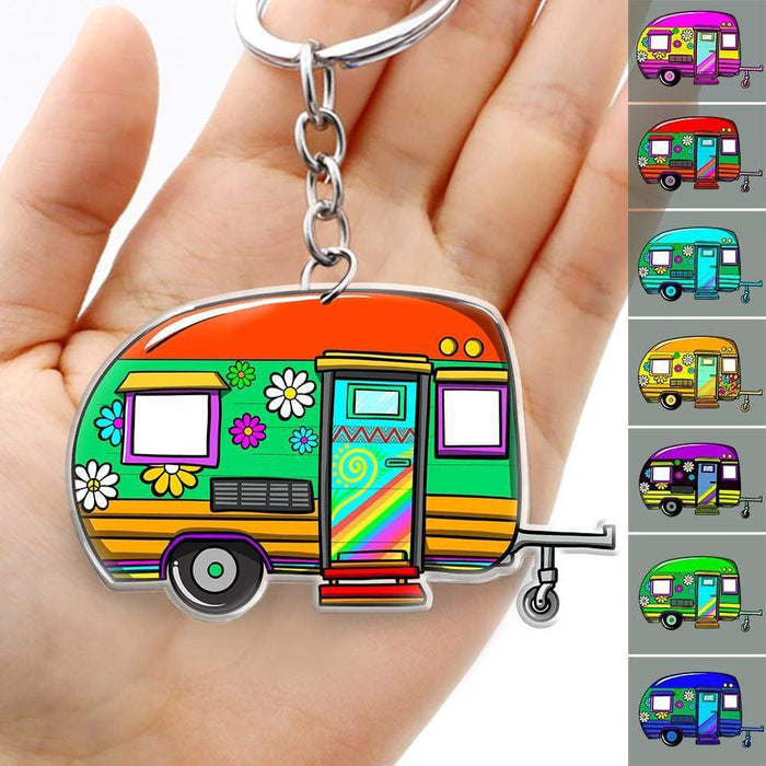 Gosszy Custom Hippie Caravan Dog Breeds Acrylic Keychain, Dog Lover Gift, Camping Gift Keychain Acrylic