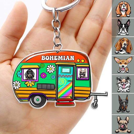 Gosszy Custom Hippie Caravan Dog Breeds Acrylic Keychain, Dog Lover Gift, Camping Gift Keychain Acrylic 50mm x 50mm / 1 Piece