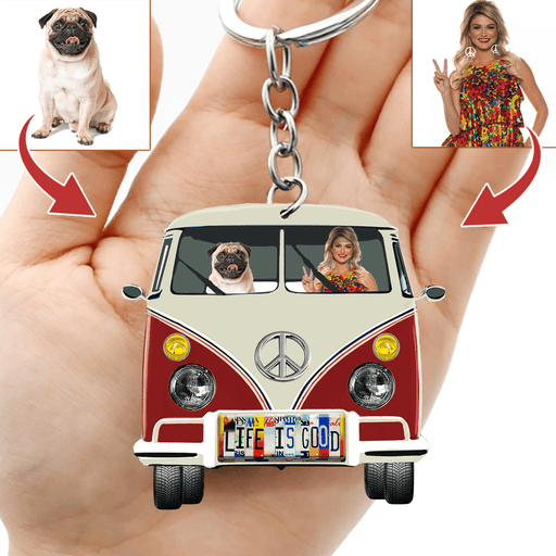 Gosszy Custom License Plate Upload Images Dog Keychain, Gift For Dog Lover, Hippie Lover Gift Keychain Acrylic 50mm x 50mm / 1 Piece / Camper Van