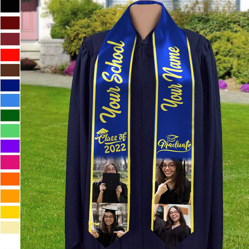 Gosszy Custom photo Class of Stoles/Sash For Graduation Day, Graduation Gift, Senior Gift Stoles Triangle 6 Inch x 72 Inch / Silk / Triangle Stoles