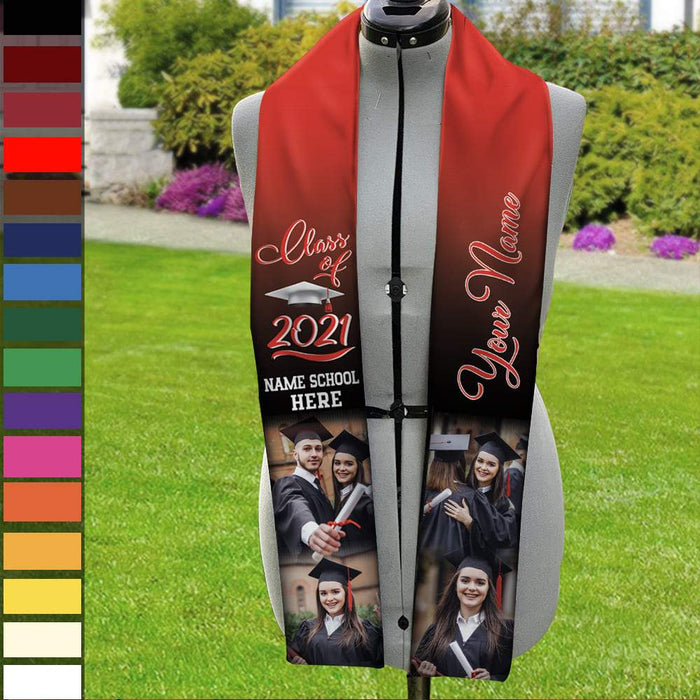 Gosszy Custom Photo Class of Stoles/Sash, Graduation Gift, Senior Gift Stoles Rectangle 6" x 72" / Silk / Rectangle Stoles