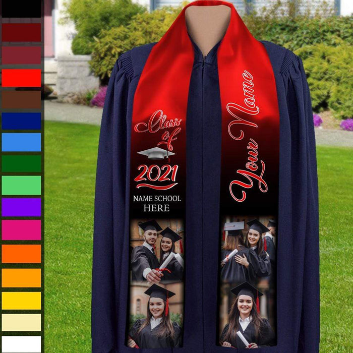 Gosszy Custom Photo Class of Stoles/Sash, Graduation Gift, Senior Gift Stoles Rectangle 6" x 72" / Silk / Rectangle Stoles