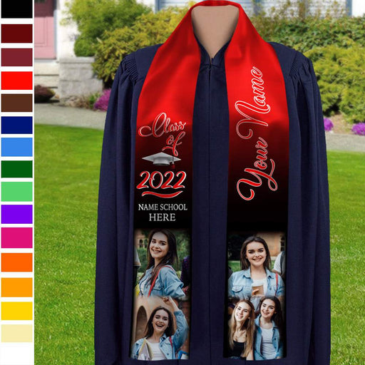 Gosszy Custom Photo Class of Stoles/Sash, Graduation Gift, Senior Gift Stoles Rectangle 6" x 72" / Silk / Rectangle Stoles