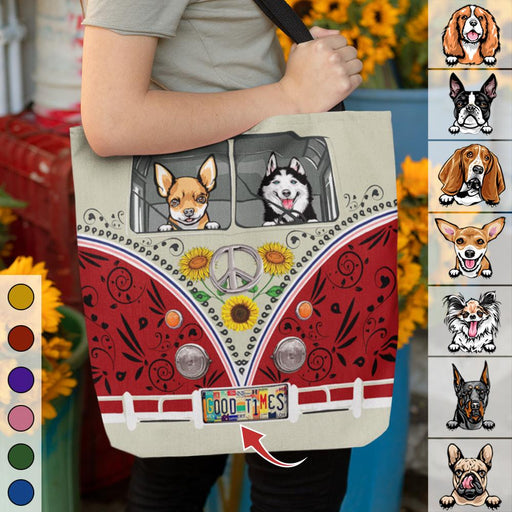 Gosszy Custom Photo Dog Tote Bag For Hippie, Dog Lover Gift Tote Bag 13x13 in