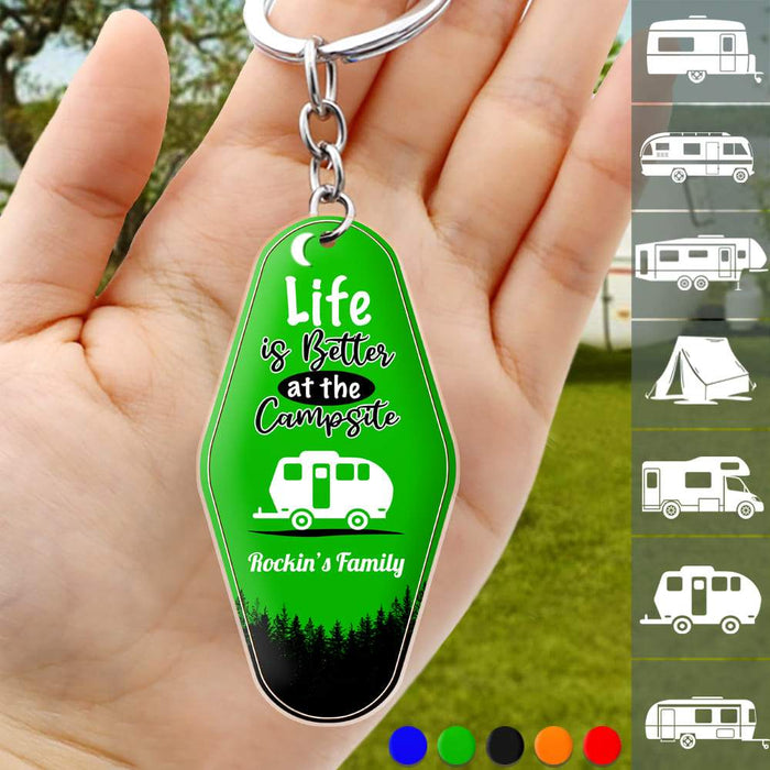 Gosszy Custom Quote Camping Keychain, Camping Gift, Custom Rv Camping Hexagon Keychain Acrylic